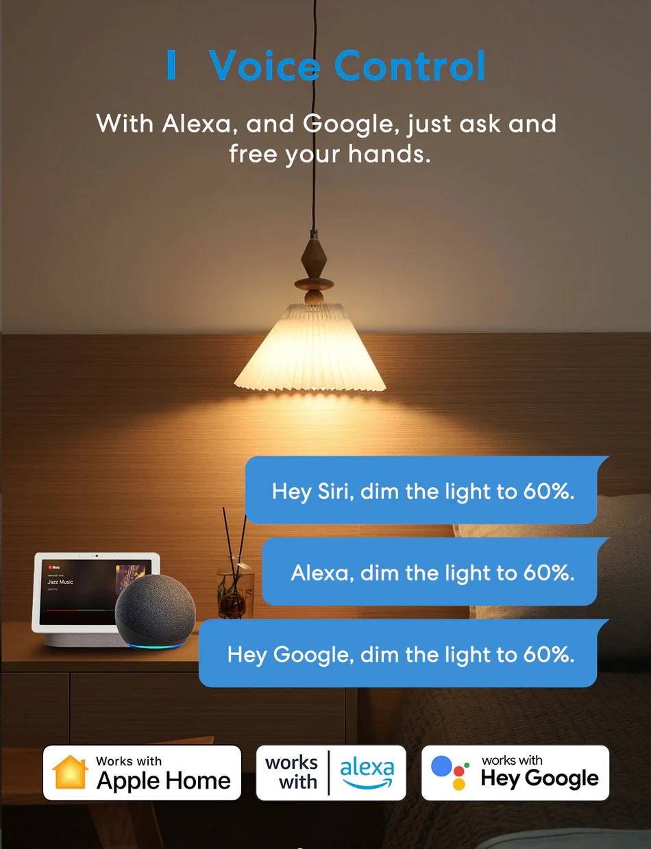 4 2 Meross Smart LED Light Bulb, Compatible with Apple HomeKit, Siri, Alexa,Google Home